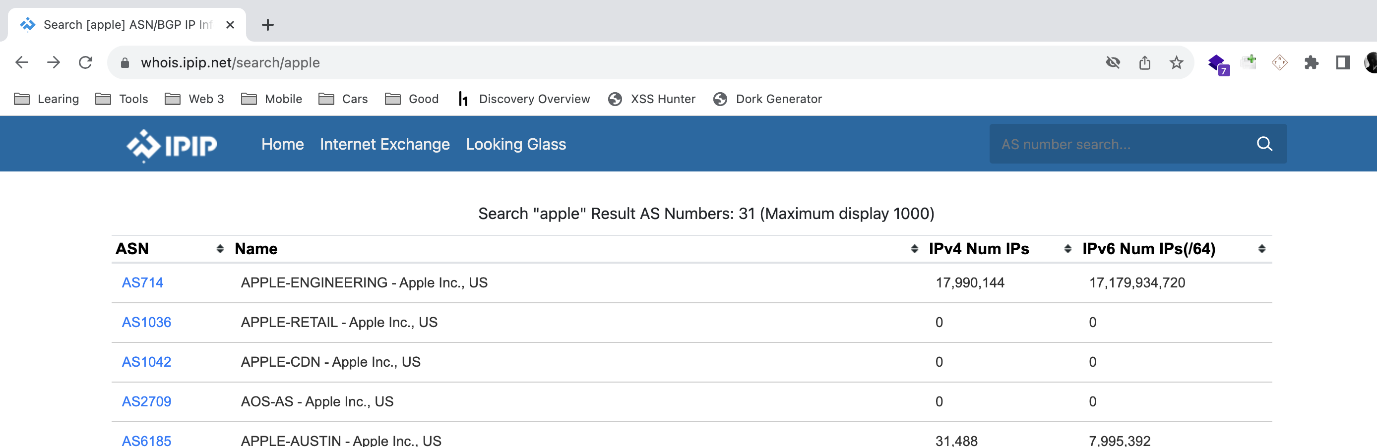 ipip.net — ASN enumeration for the target company