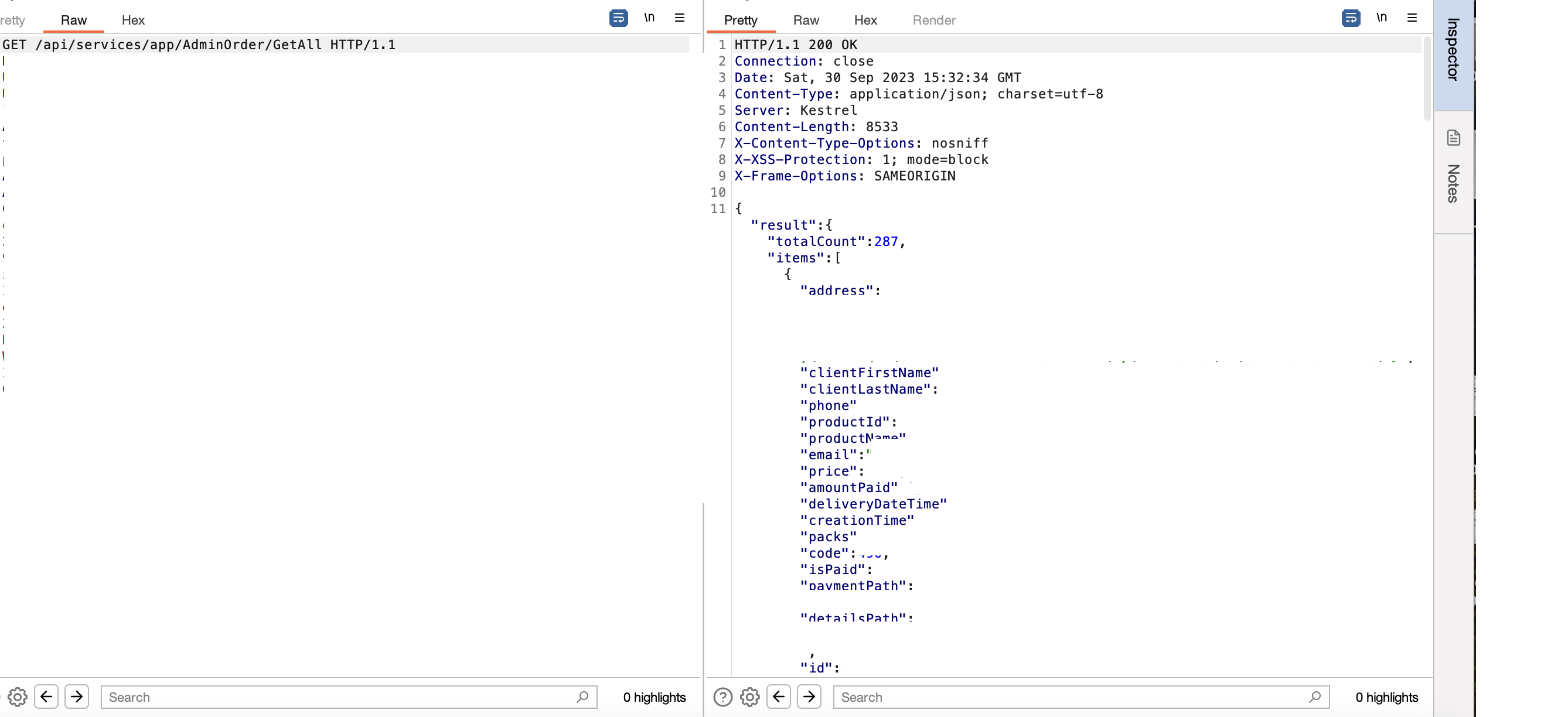 Open Swagger UI on port 5000 — PII-leaking endpoint
