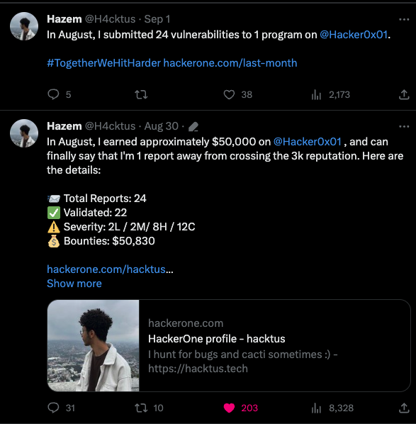 Hazem's tweet — single-program focus paying off