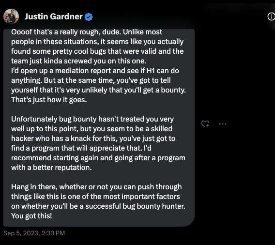 Justin Gardner's reply on burnout and mindset