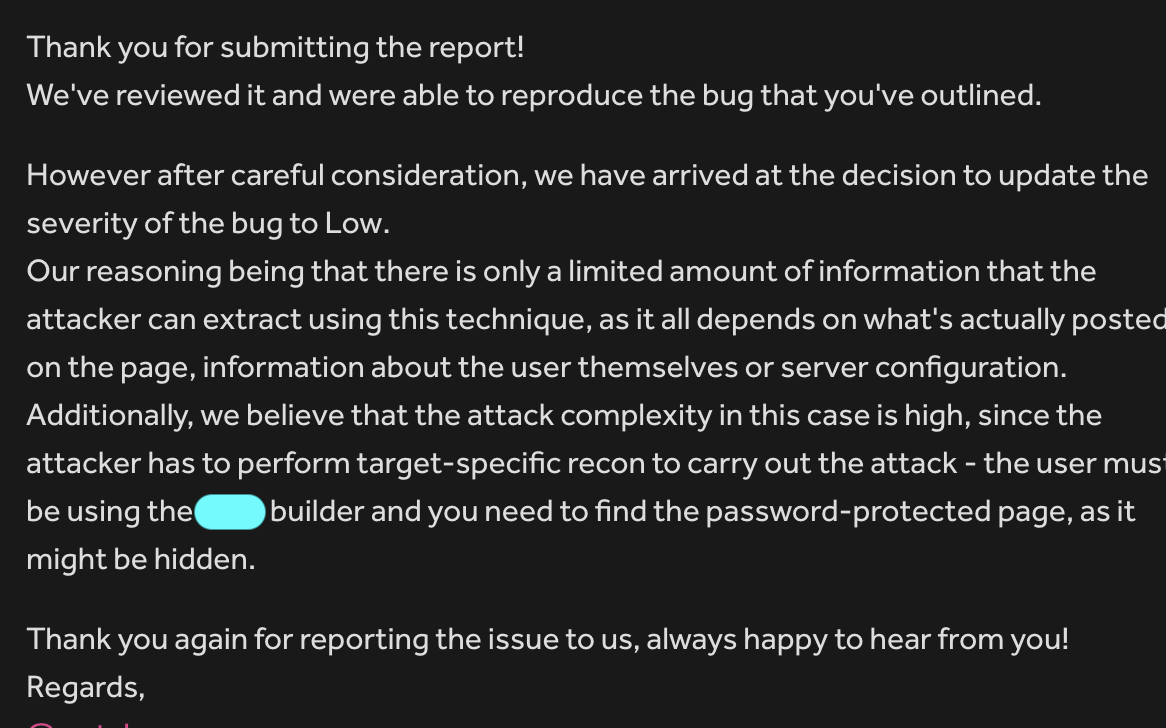 Program's initial low-severity message