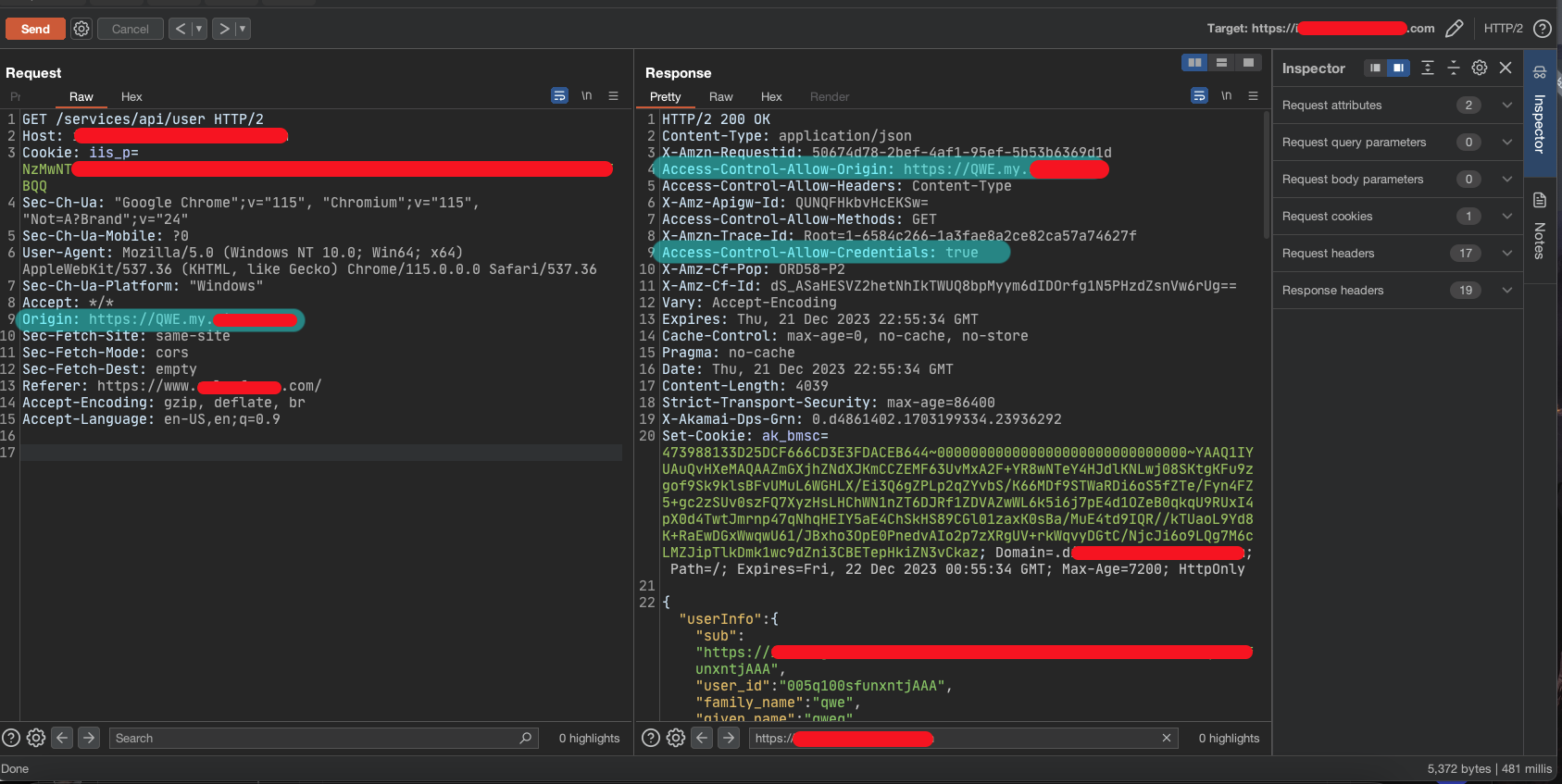 CORS test showing *.freehost-target.com is on the trusted list