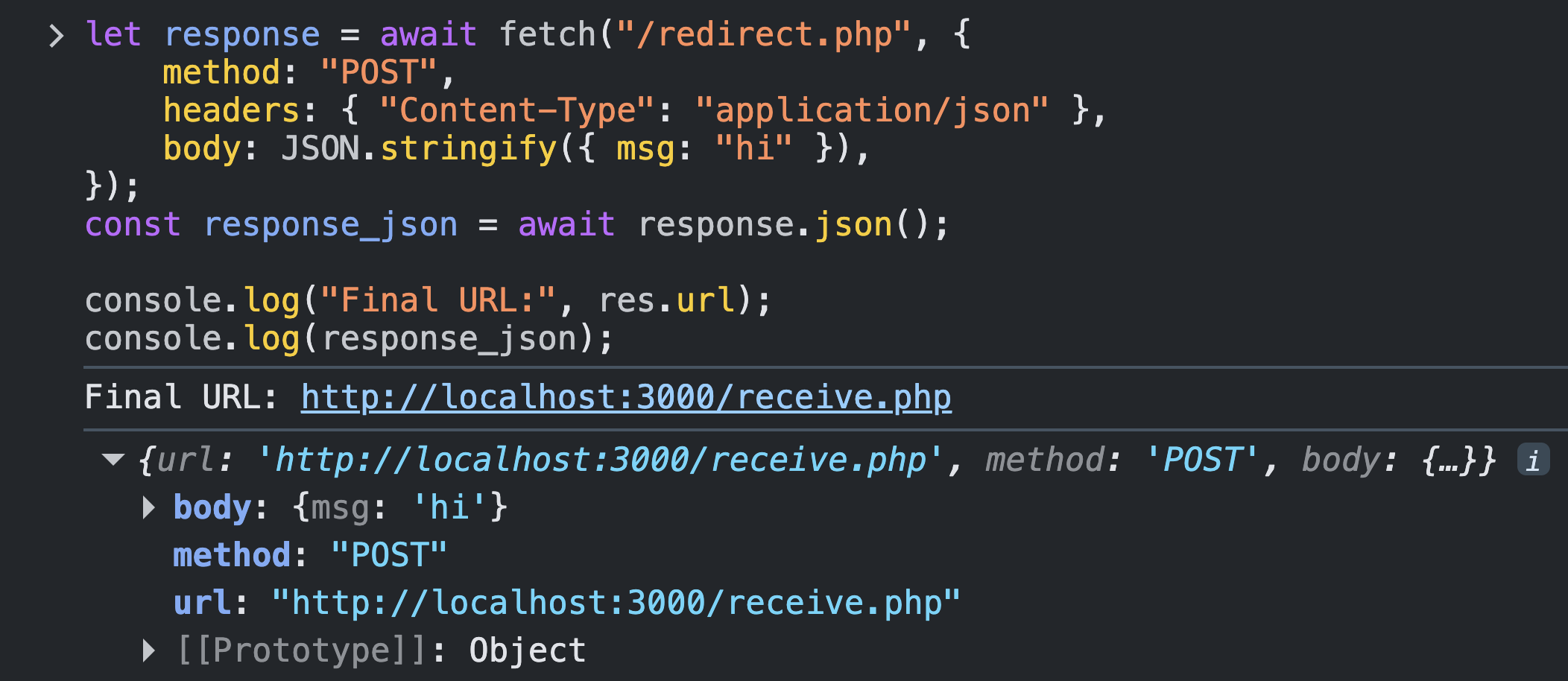 Browser redirect handling — which status codes preserve method and body