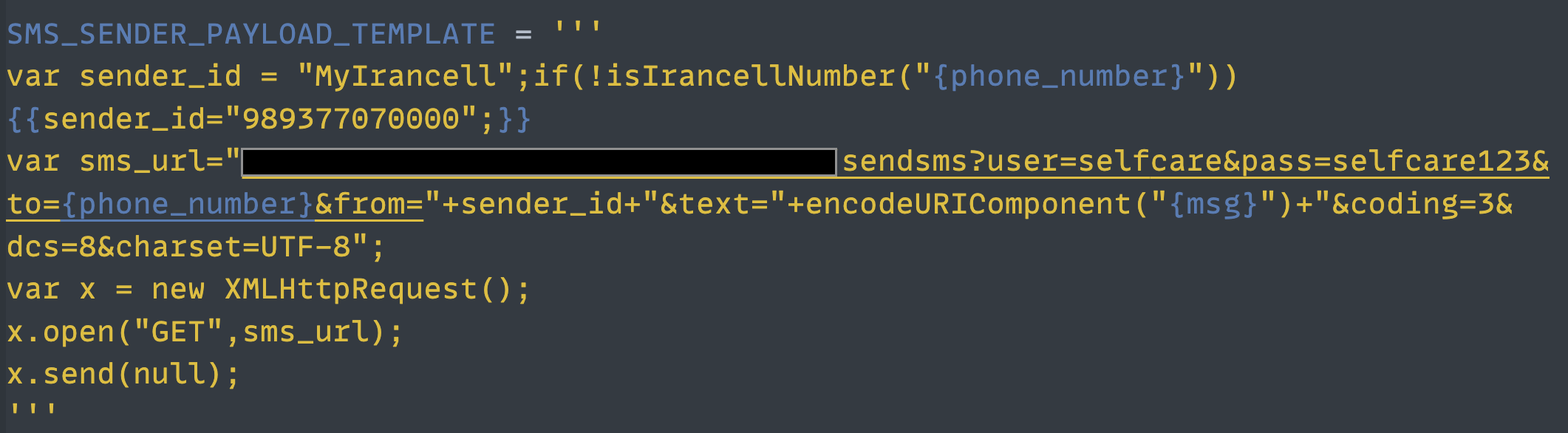 Sending a service SMS with the Irancell sender name