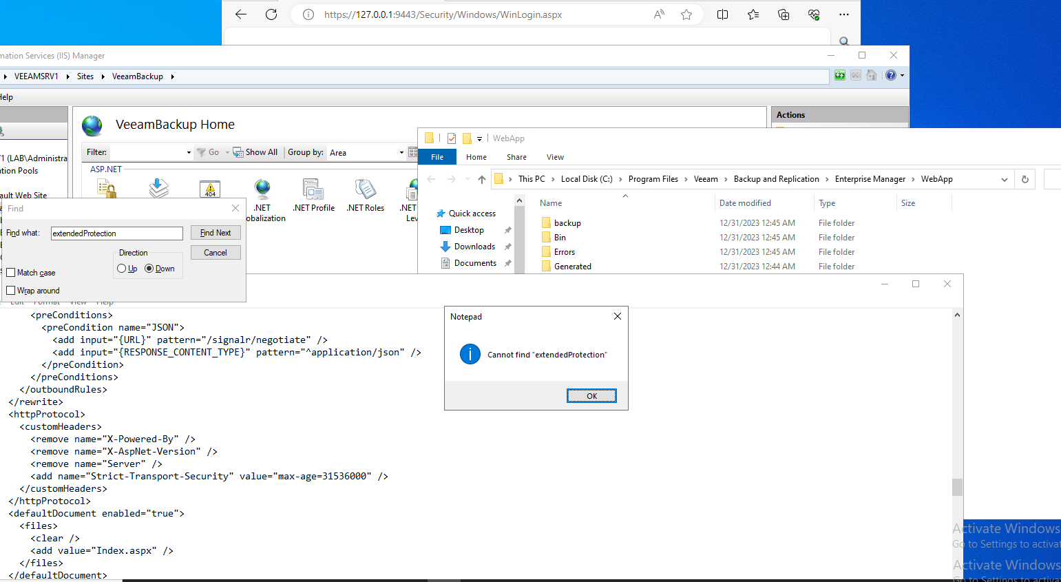 webapp config showing missing extendedProtection setting