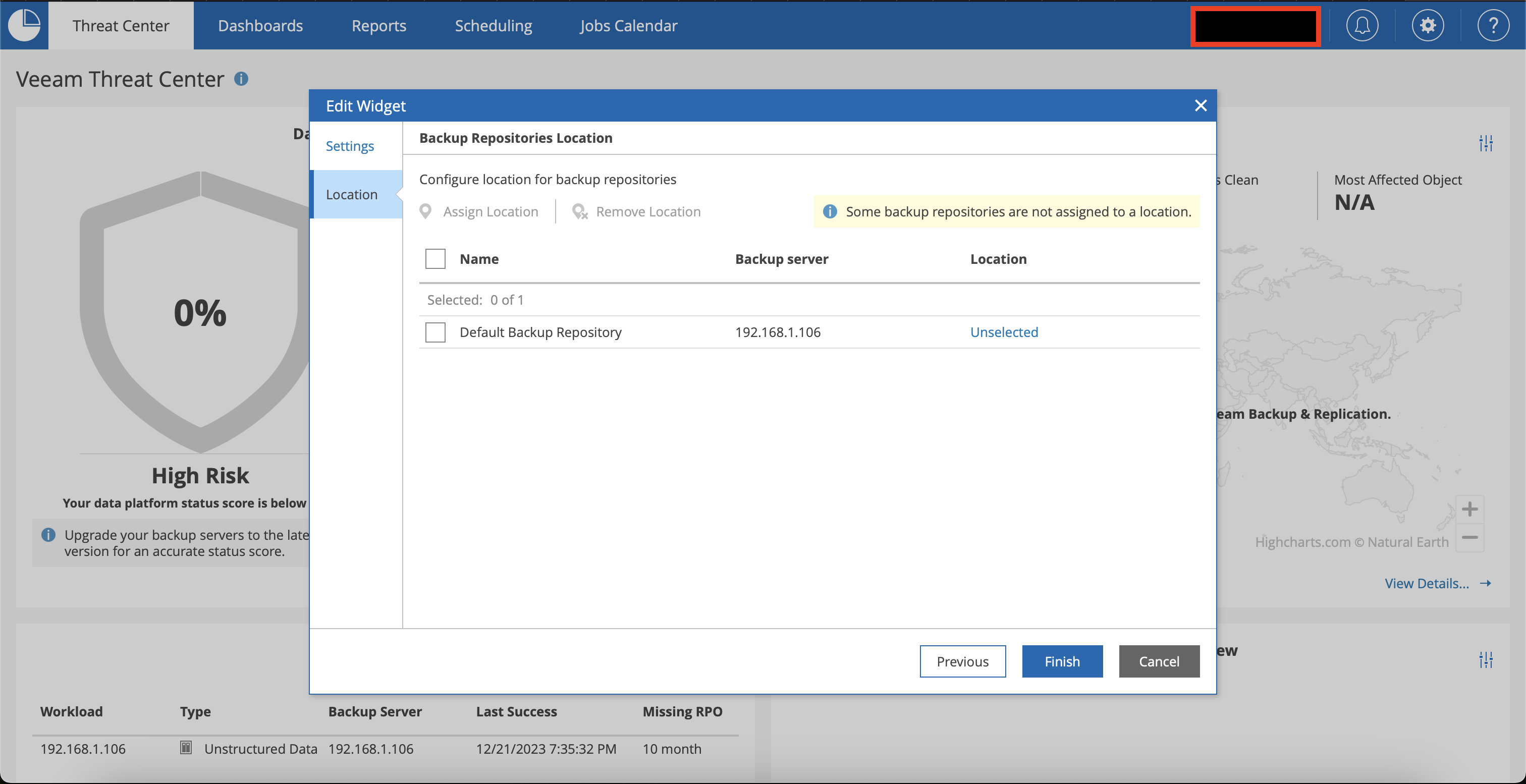 Backup repository location UI in Veeam One