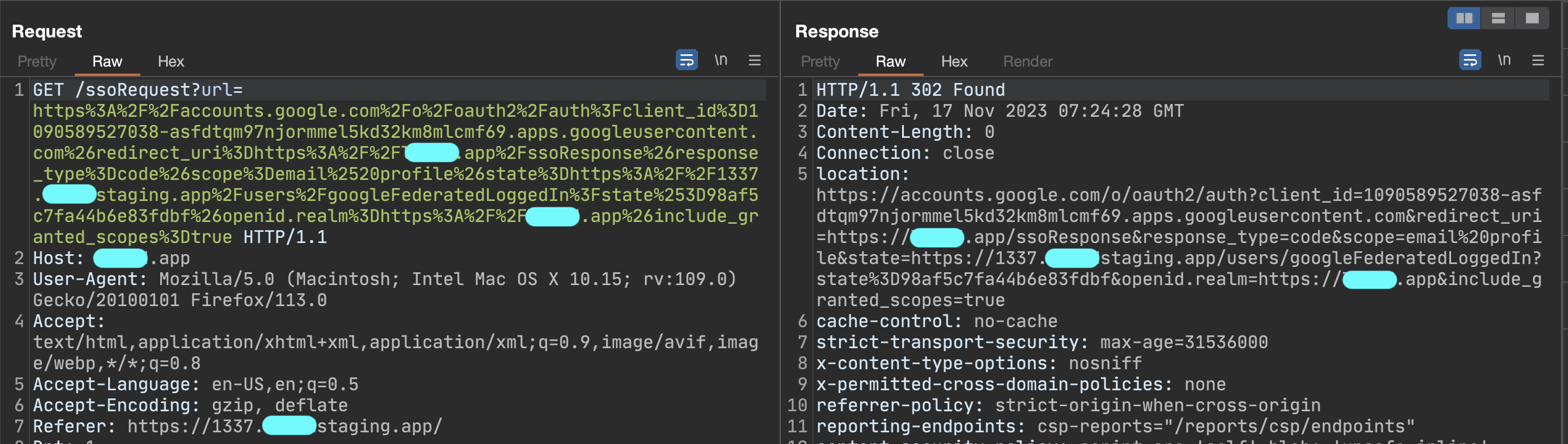 OAuth flow — request 2 (Google login)