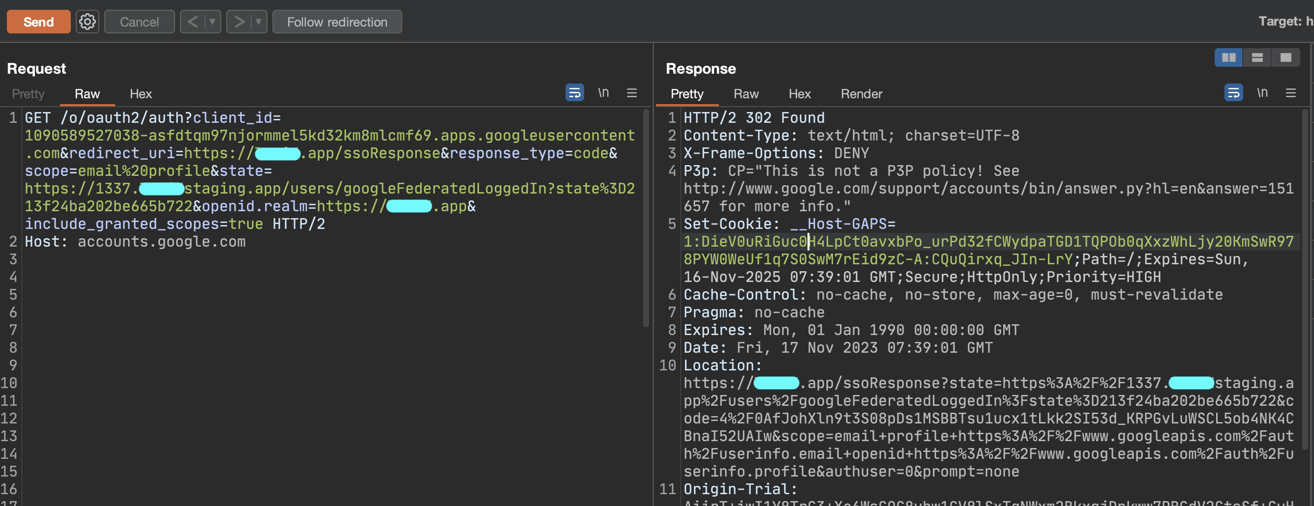OAuth flow — request 3 (provider code returned)