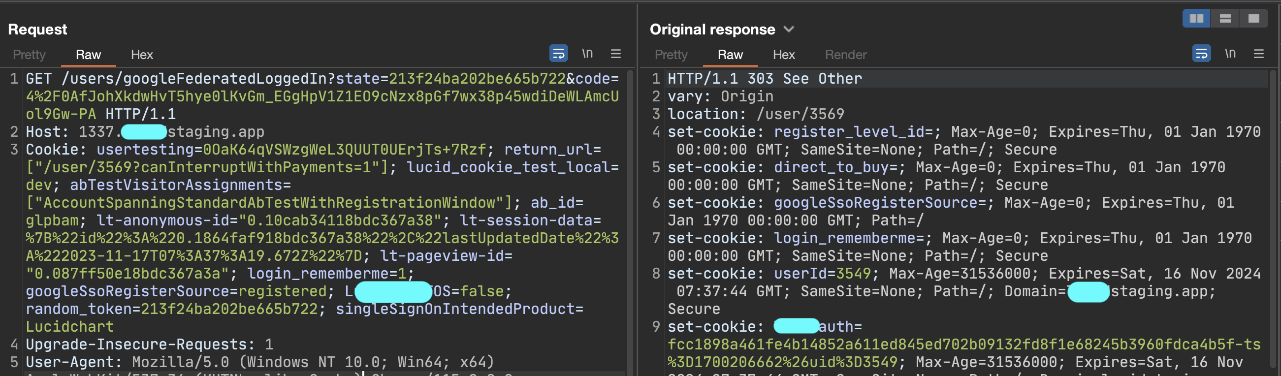 OAuth flow — request 5 (auth cookie issued)