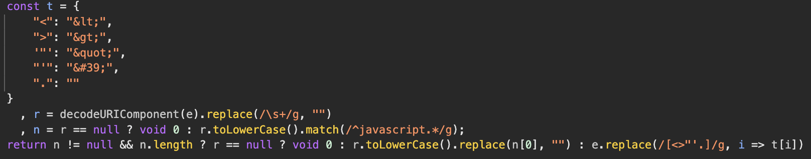 Screenshot of the replace function stripping characters from rUrl