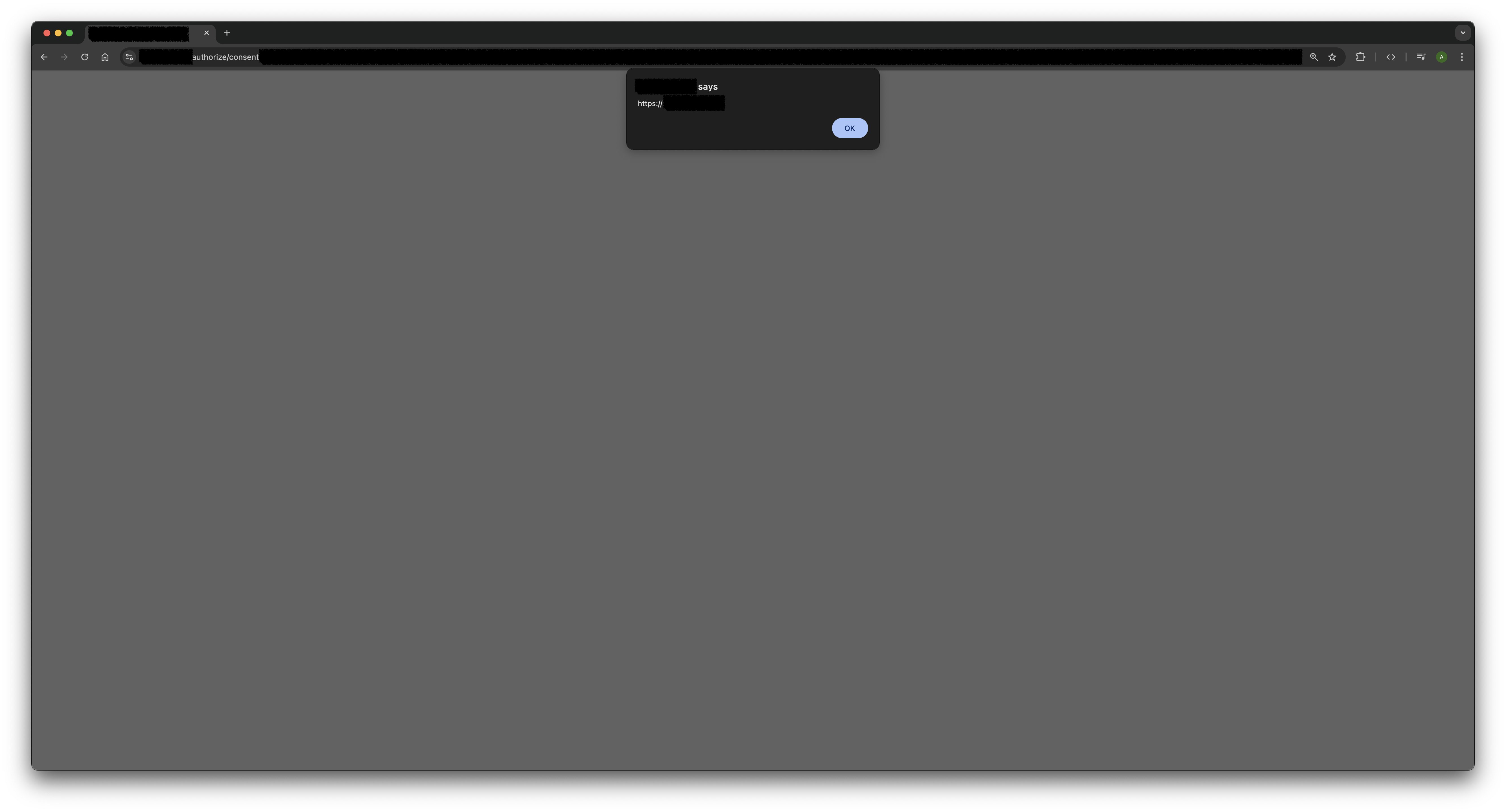 XSS payload executing on the consent screen