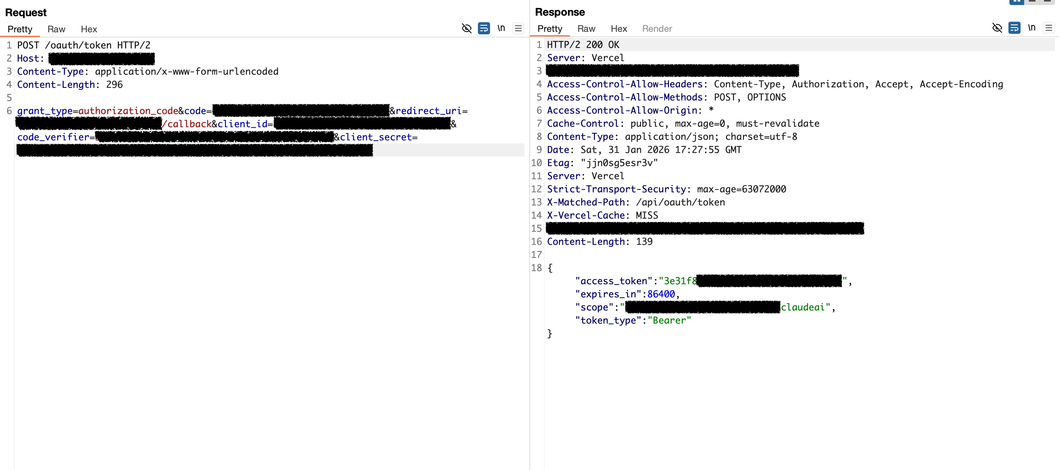 Access token response example