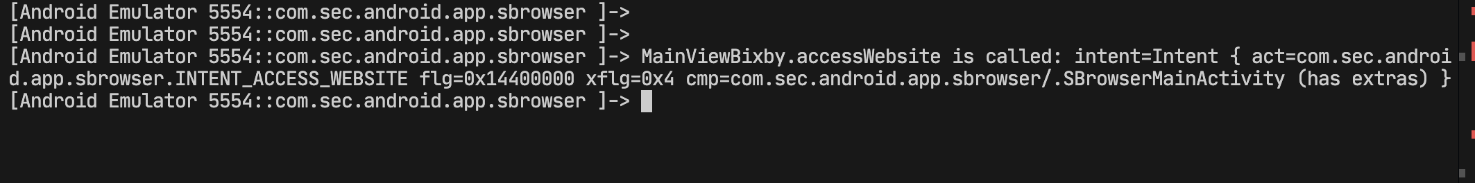 accessWebsite hook output confirming the sink